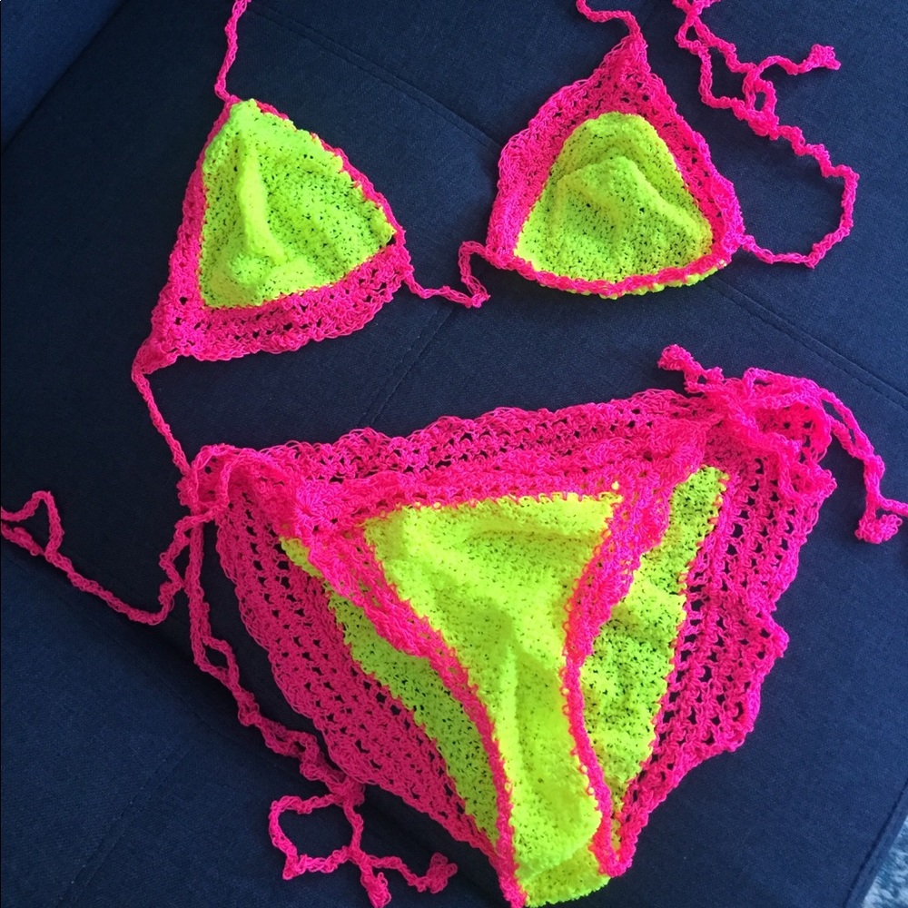 Neon Pink & Yellow Crochet Bikini